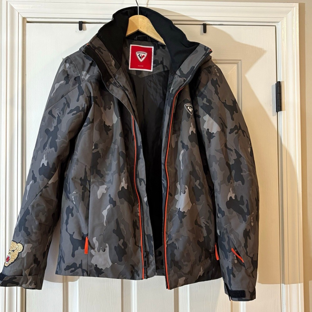 Rossignol Boys Fonction Ski Jacket Camo Grey Bear Patch Sz 16 Junior XL NWOT